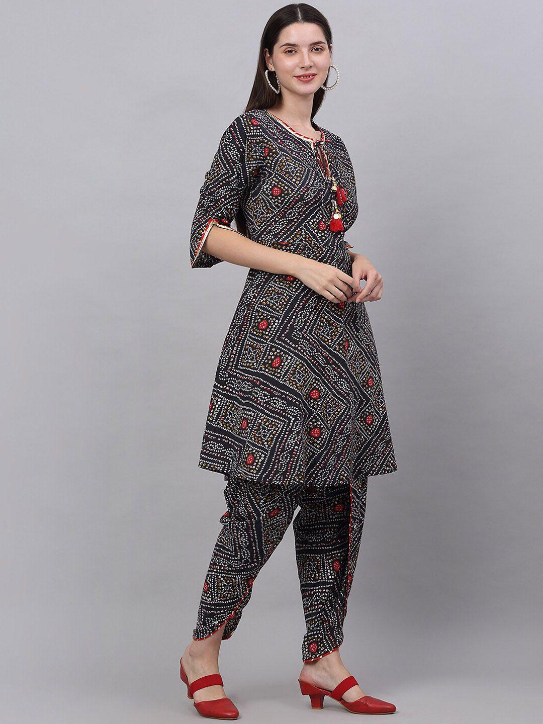 kalini bandhani printed gotta patti pure cotton kurta with dhoti pants