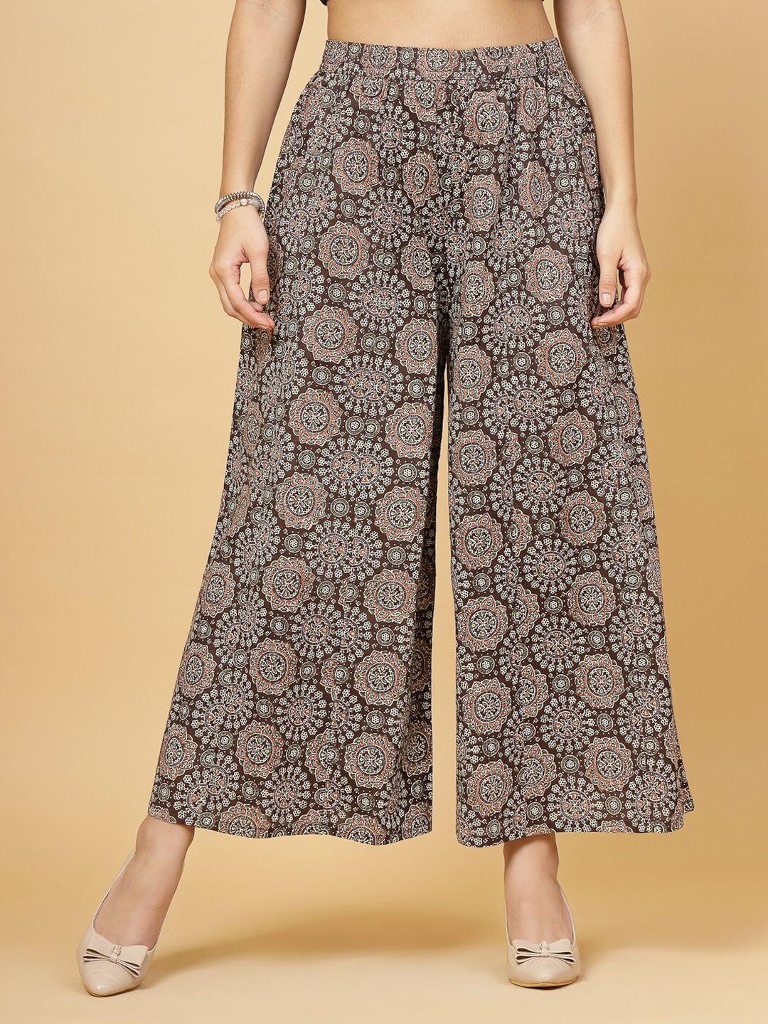 pistaa floral printed cotton flared palazzos