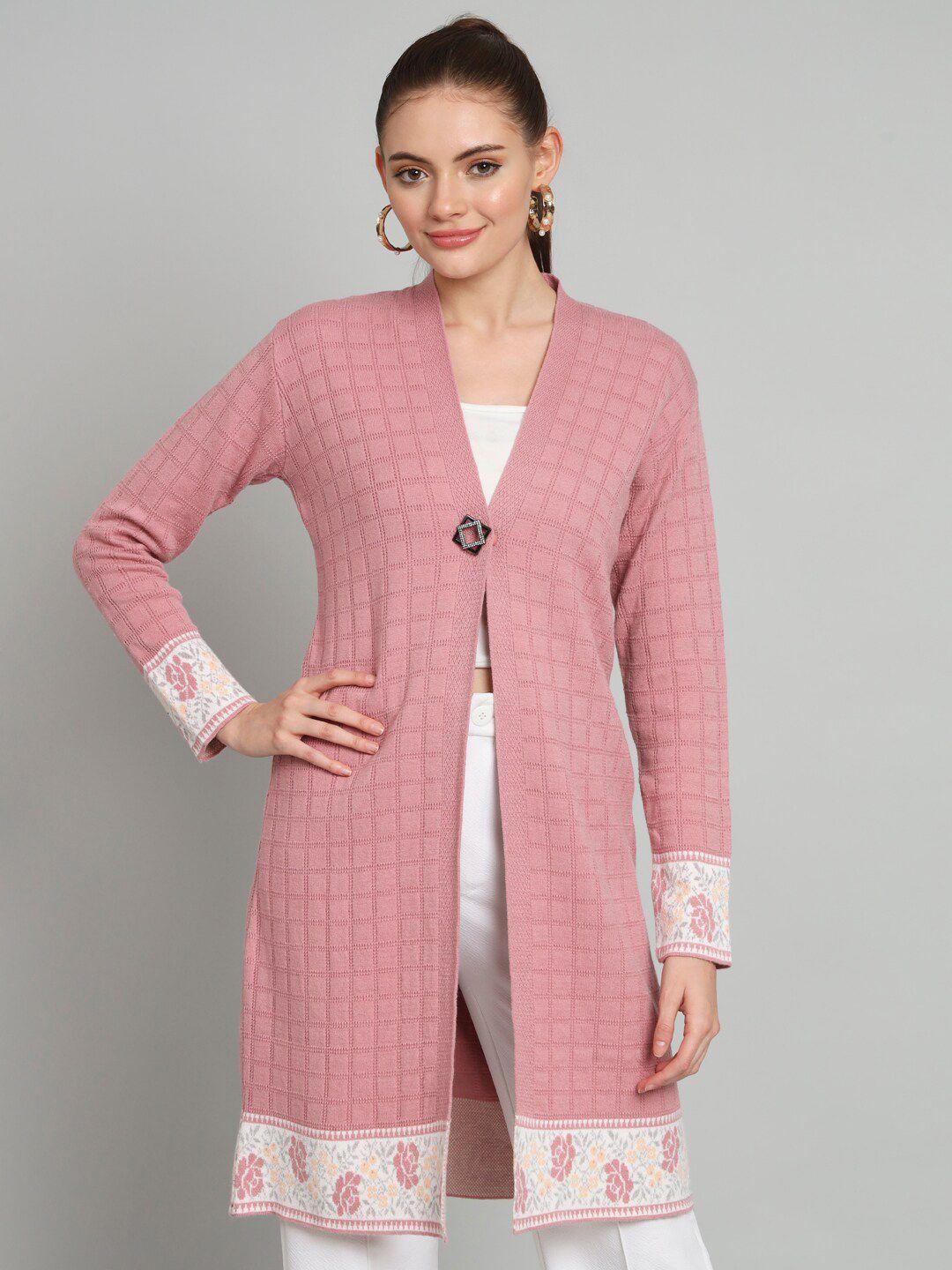 broowl checked woollen button longline shrug