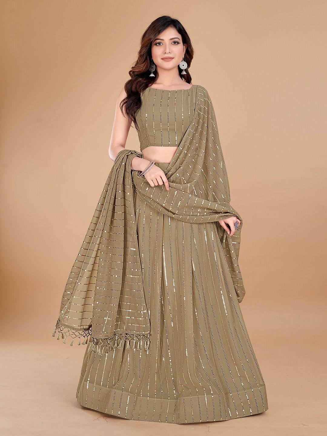 kalini beige embellished sequinned ready to wear lehenga & unstitched blouse with dupatta