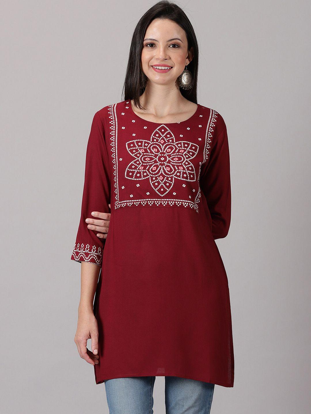 purshottam wala women maroon yoke design thread work asymmetric kurta