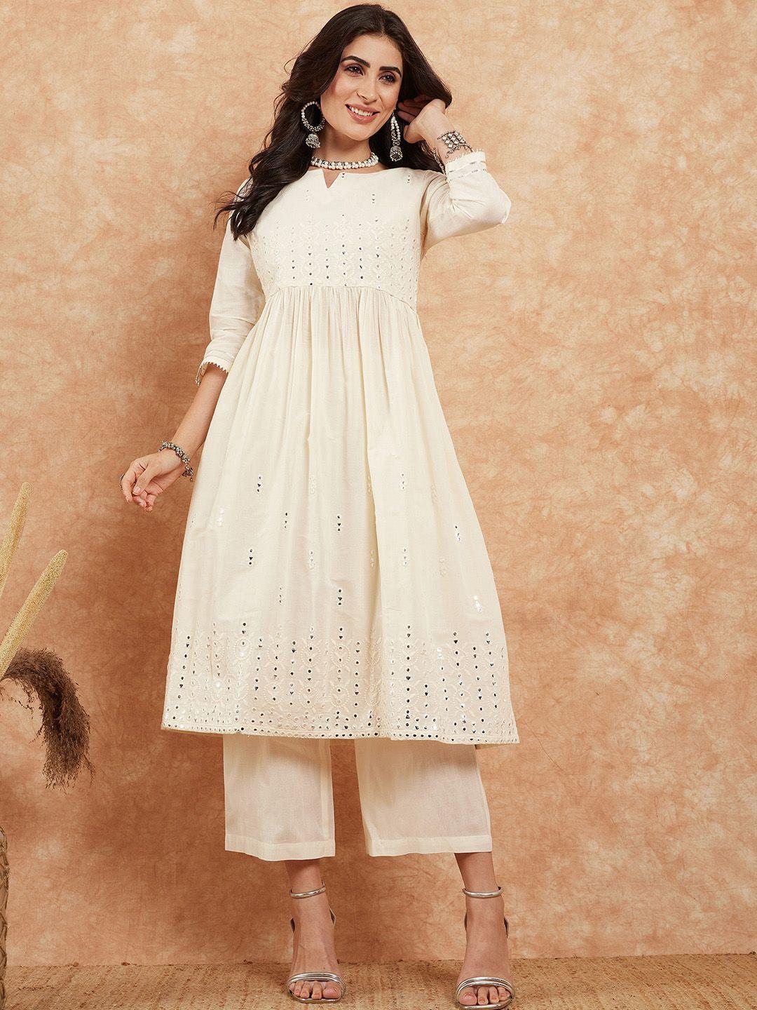 house of pataudi embroidered pure cotton a-line kurta with palazzo set