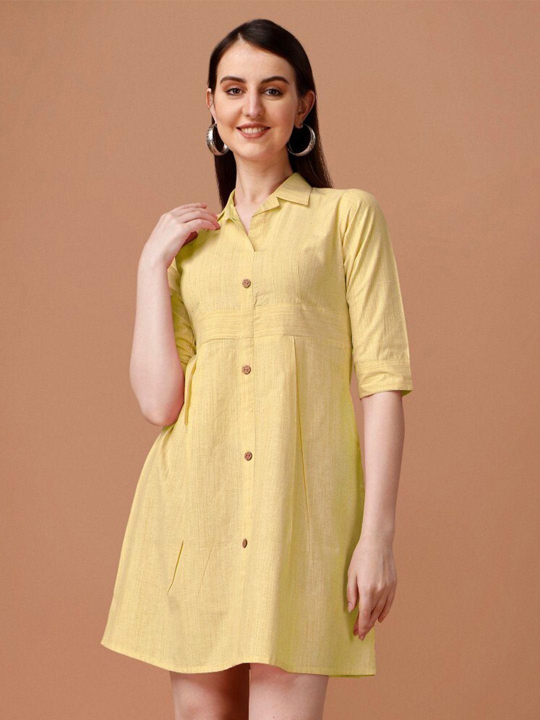 anouk yellow spread collar a-line dress