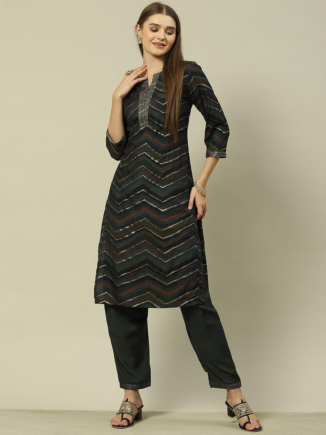 rangriti chevron printed regular sequinned kurta with trousers