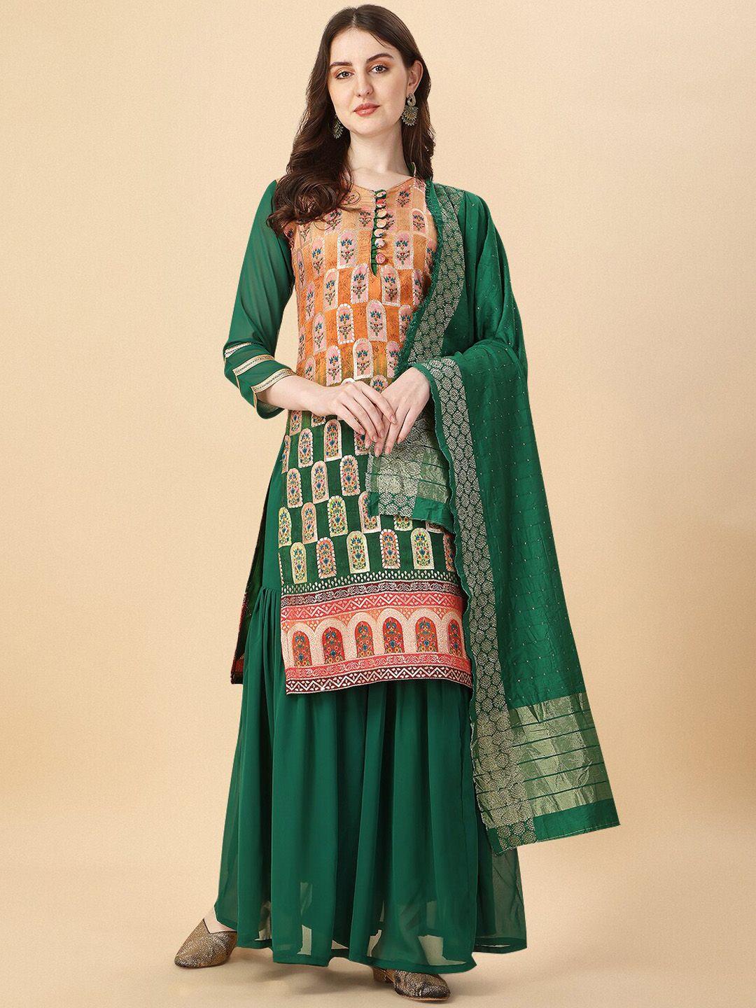 kalini ethnic motifs printed zari kurta wth sharara & dupatta