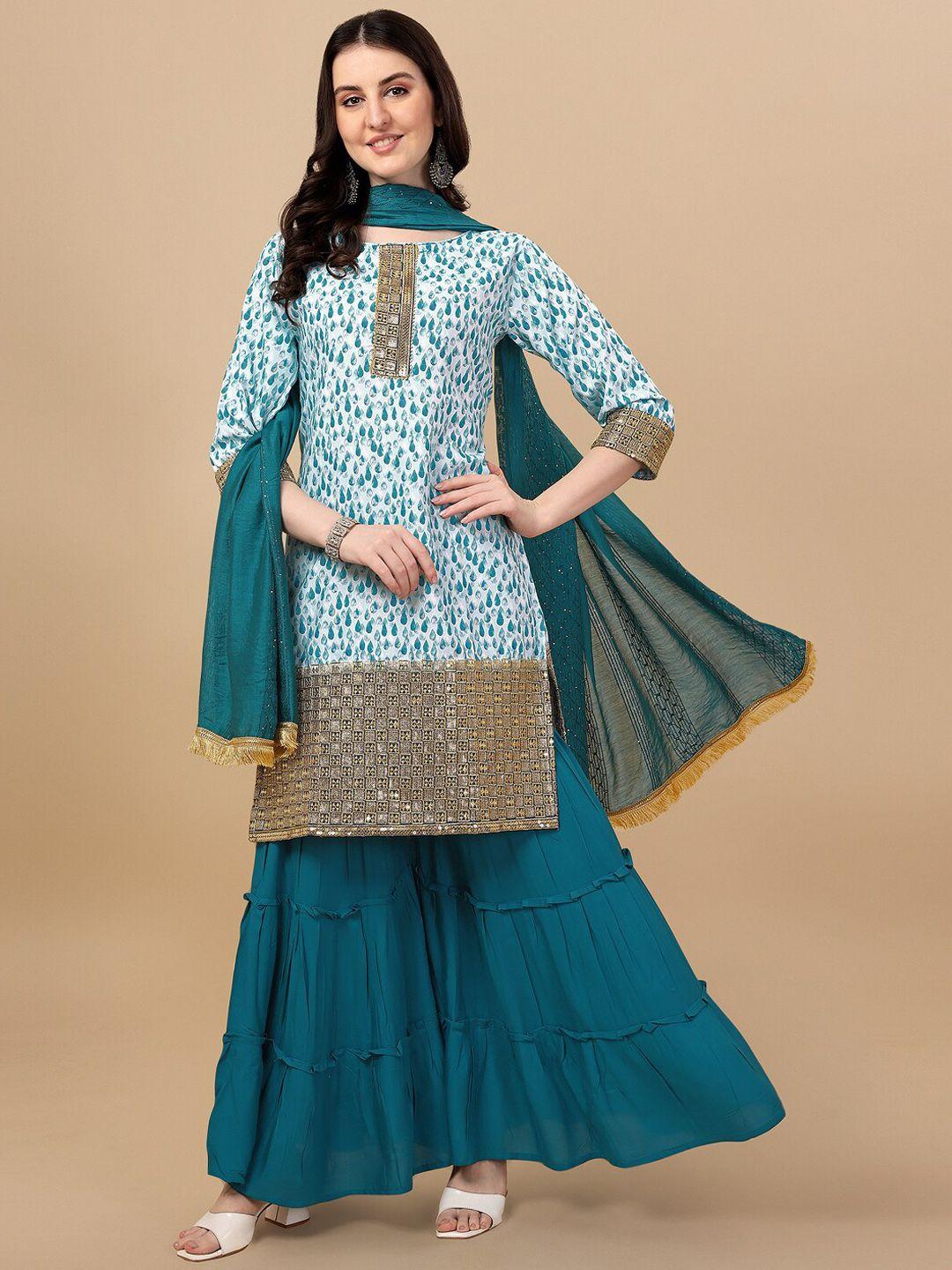 kalini abstract printed sequinned kurta with sharara & dupatta