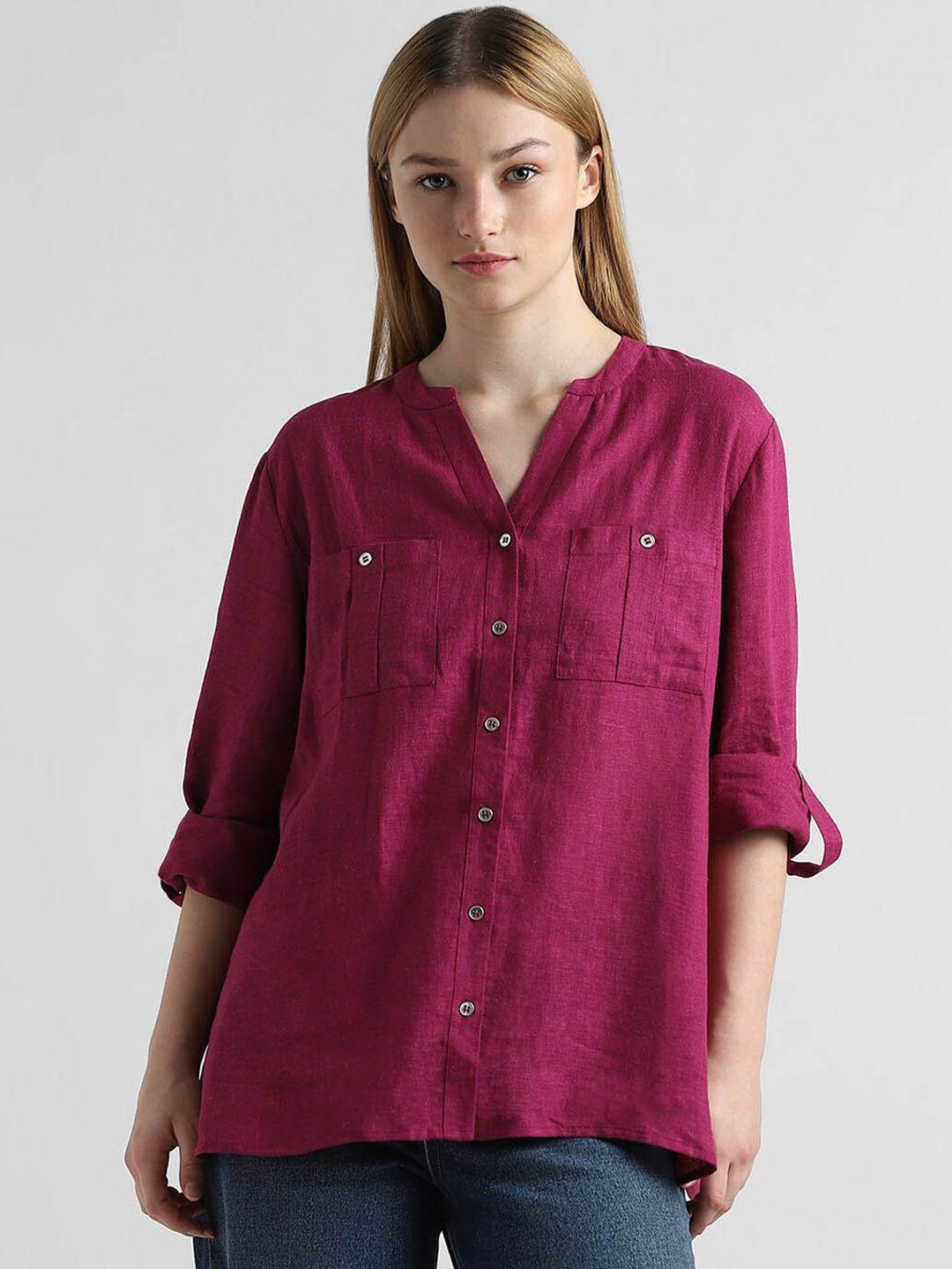 only mandarin collar opaque casual shirt