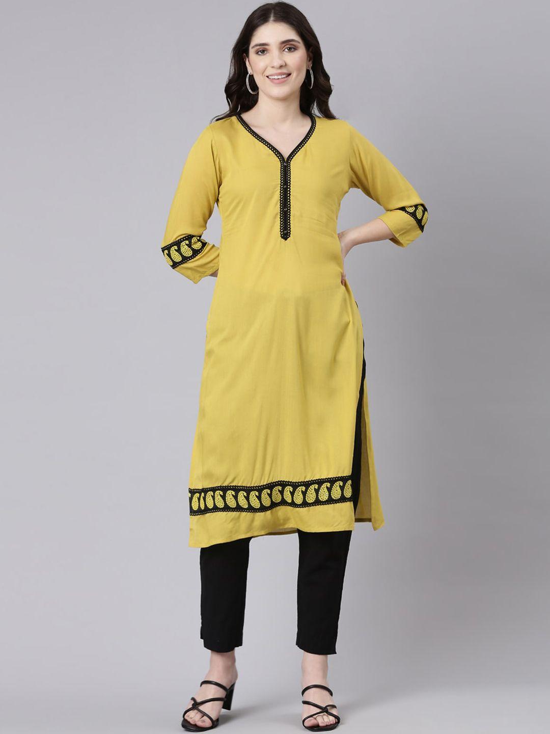 neerus v-neck thread work straight kurta