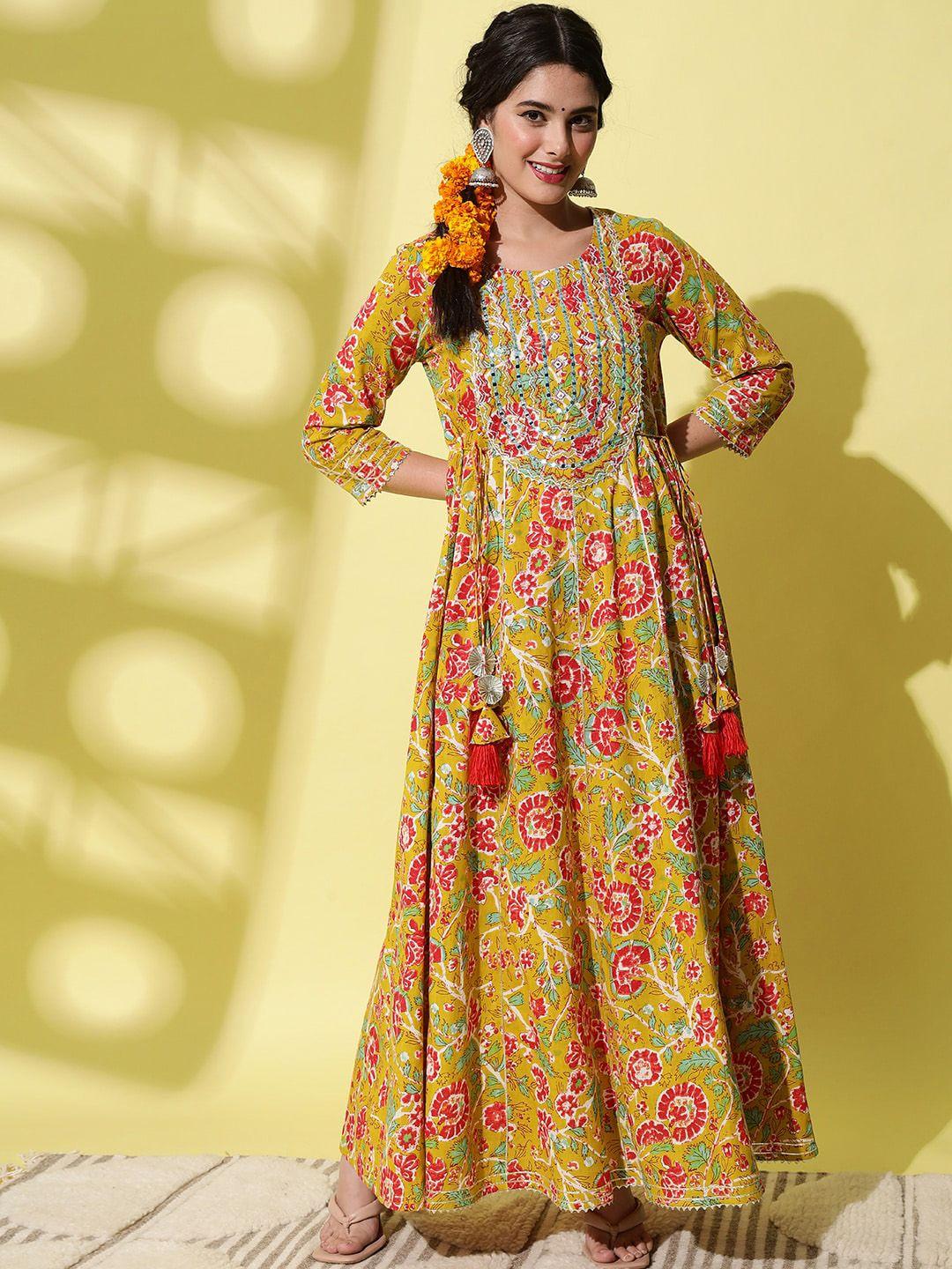 aayumi floral printed sequinned anarkali kurta