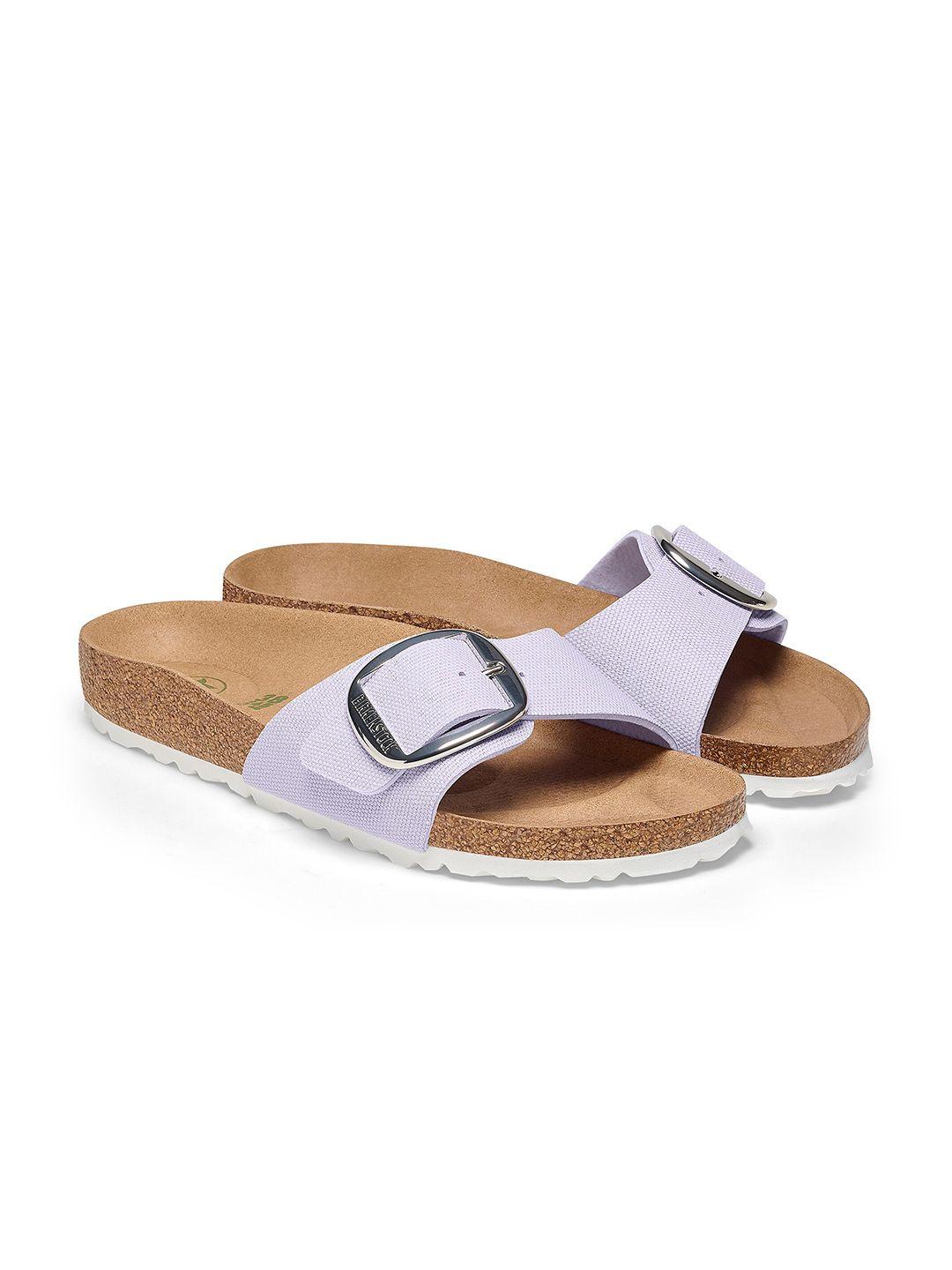 birkenstock madrid buckle rivet logo textile width one strap open toe flats