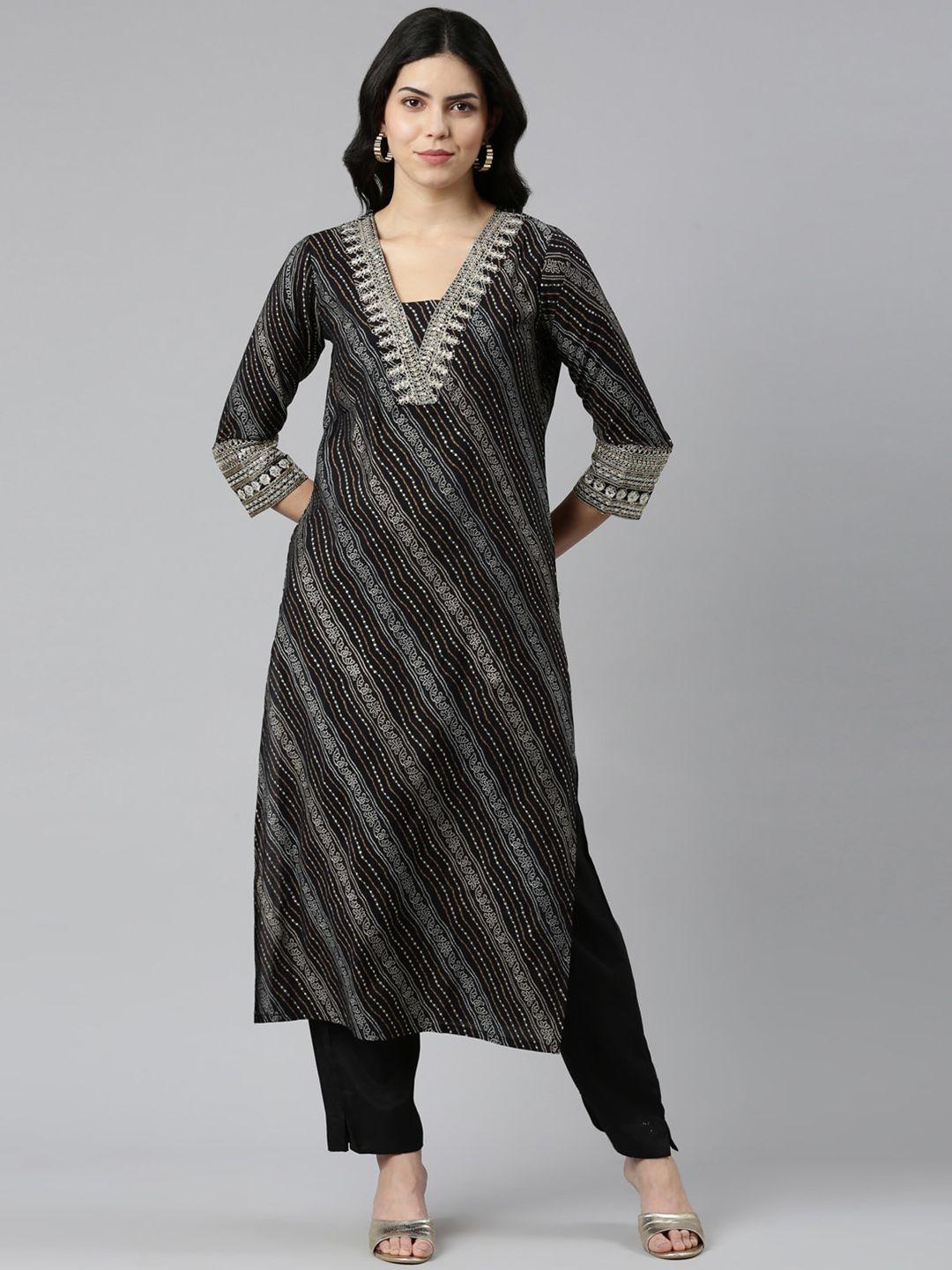 neerus bandhani printed sequinned kurta & trousers