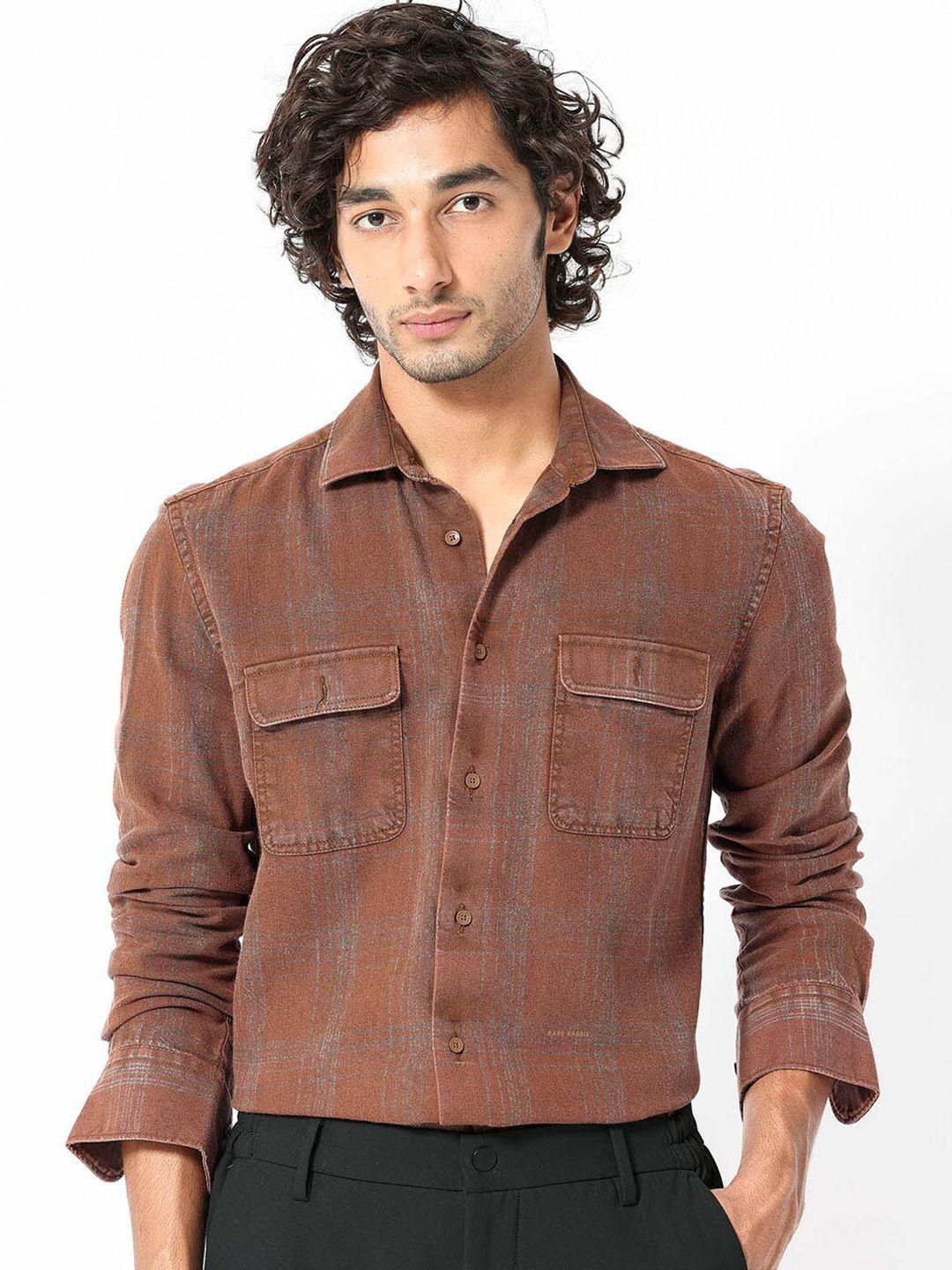 rare rabbit slim fit checked cotton casual shirt