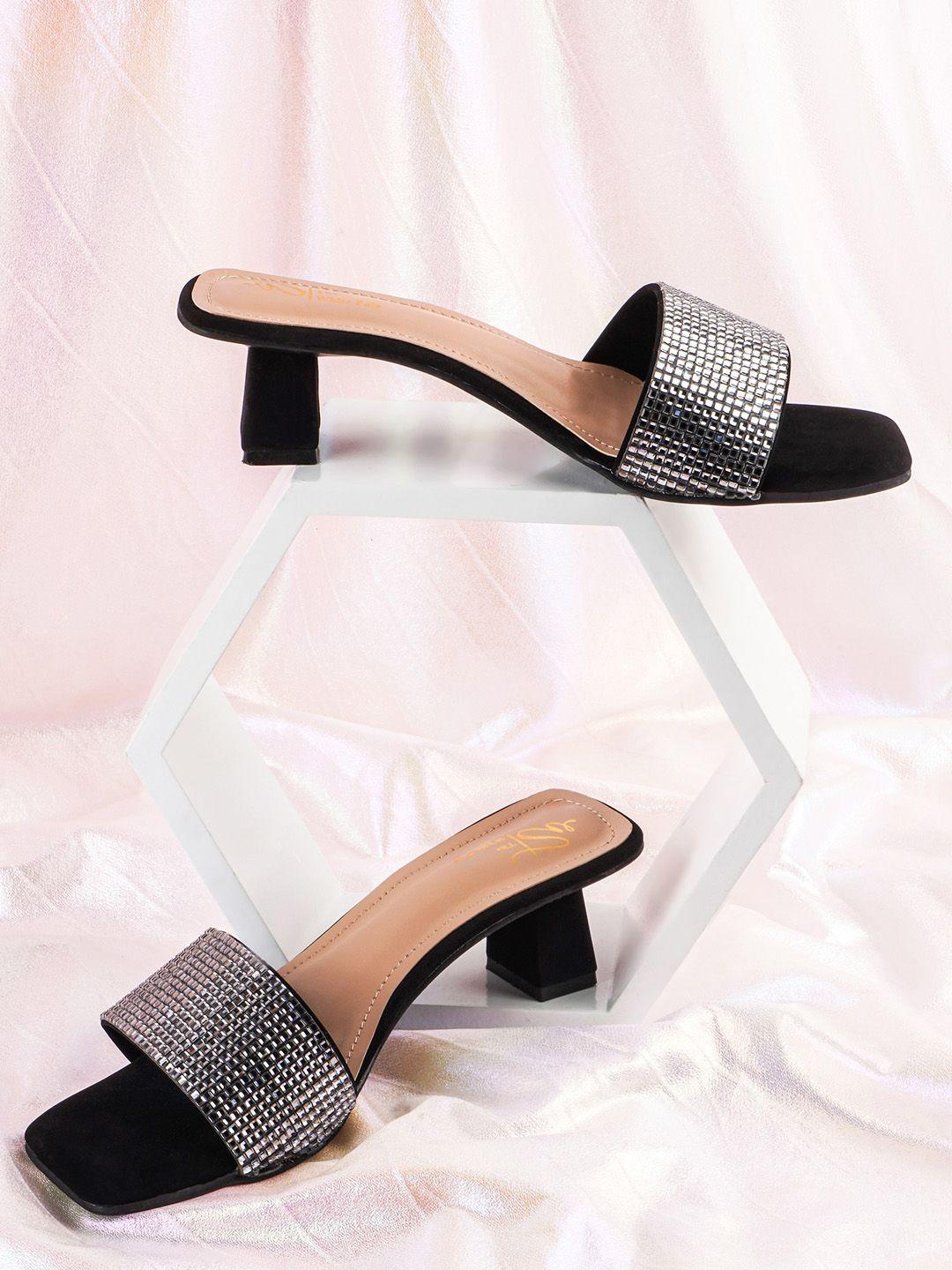 the white pole embellished open toe block heels