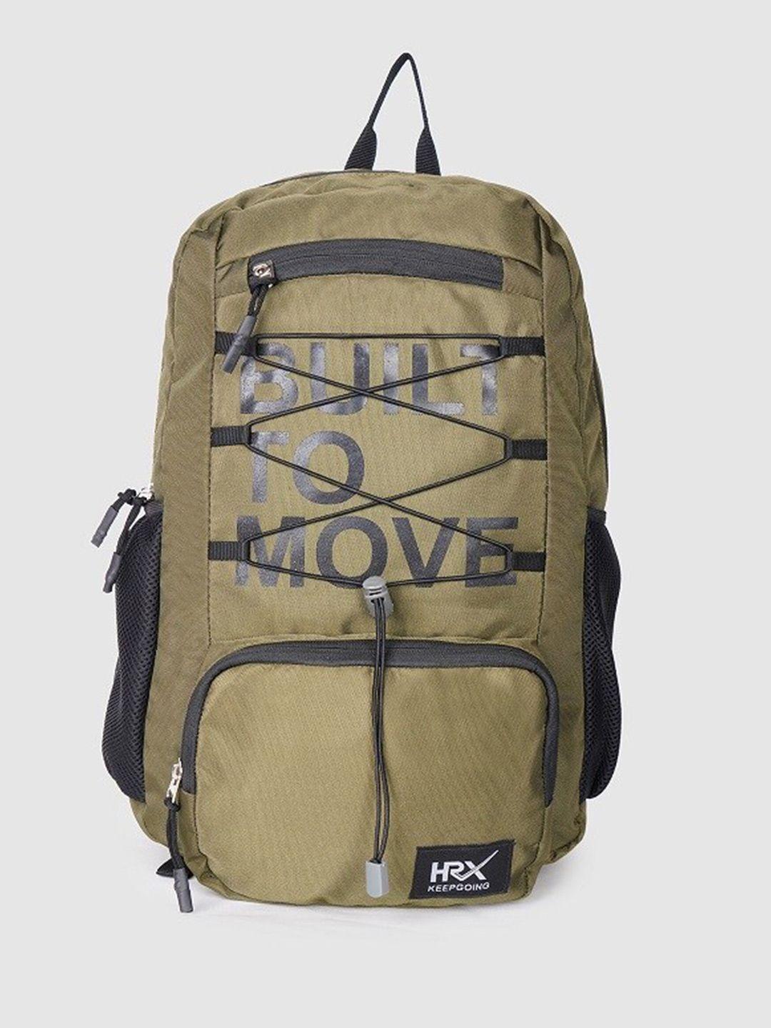 hrx by hrithik roshan unisex olive green & black brand logo backpack