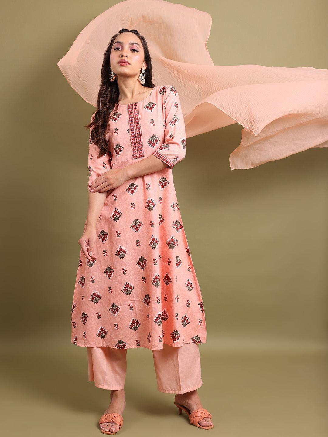 ketch floral printed a-line kurta with palazzos & dupatta