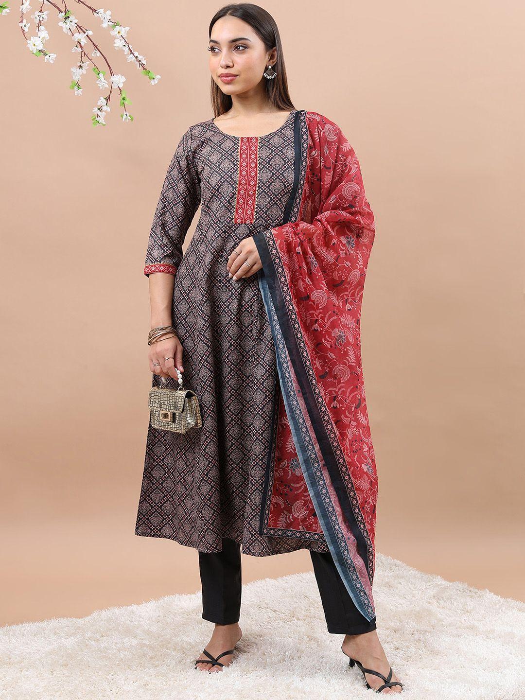 ketch ethnic motifs printed gotta patti anarkali kurta with trousers & dupatta