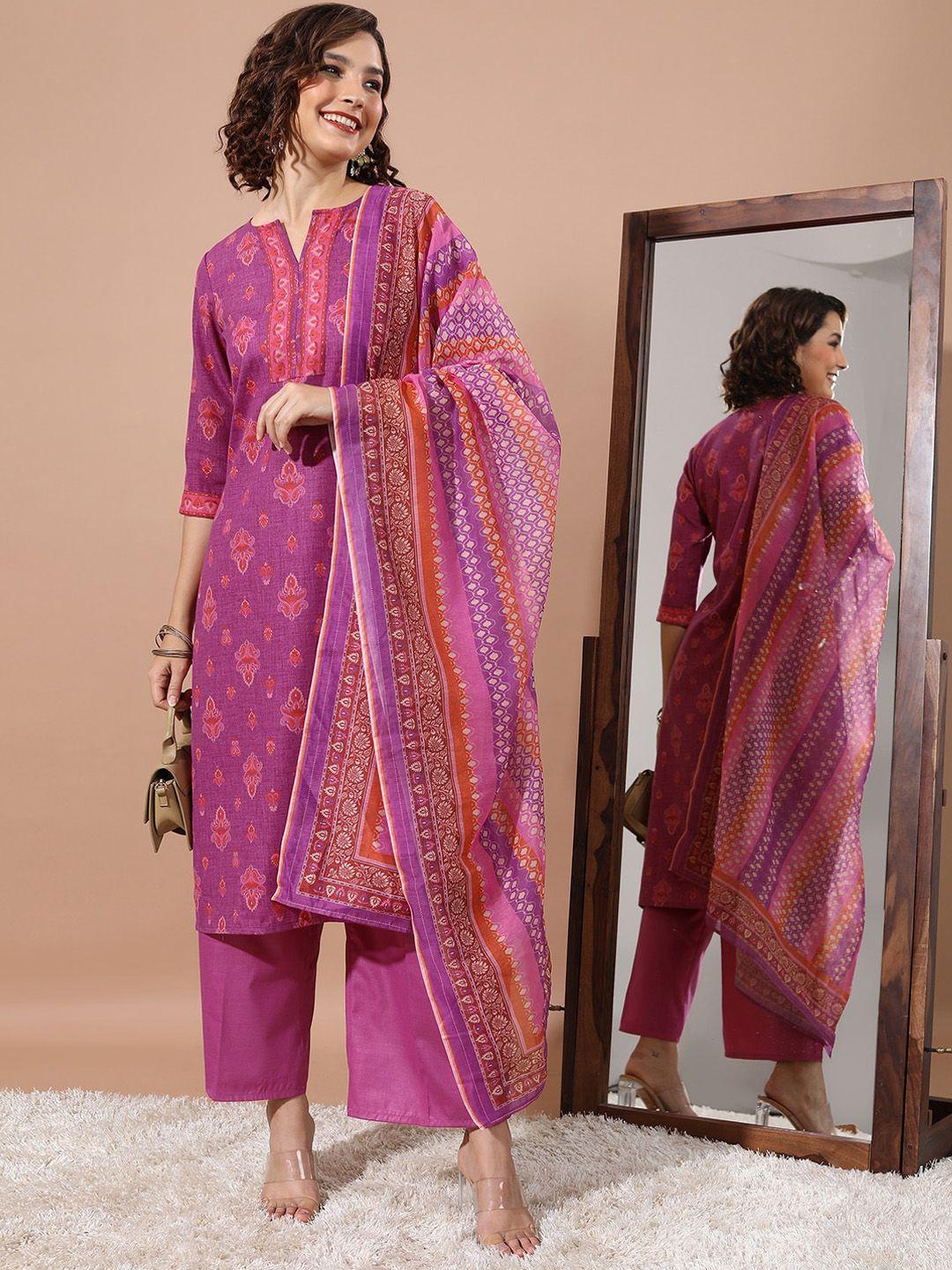 ketch ethnic motifs printed straight kurta with palazzos & dupatta