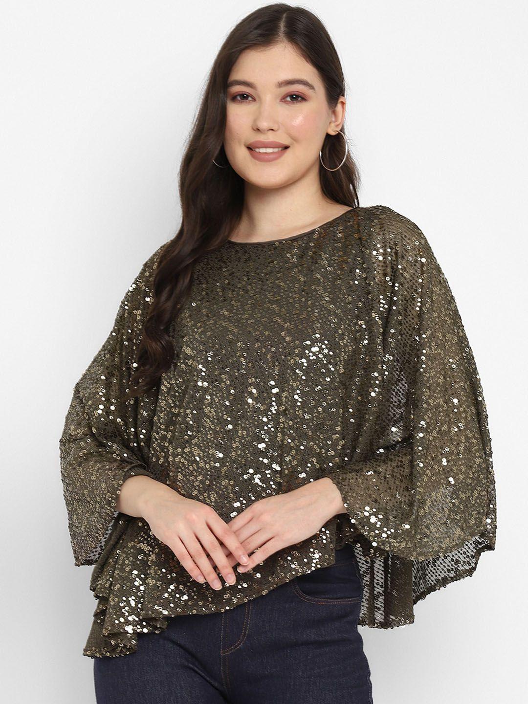 taurus green & puce embellished cape top