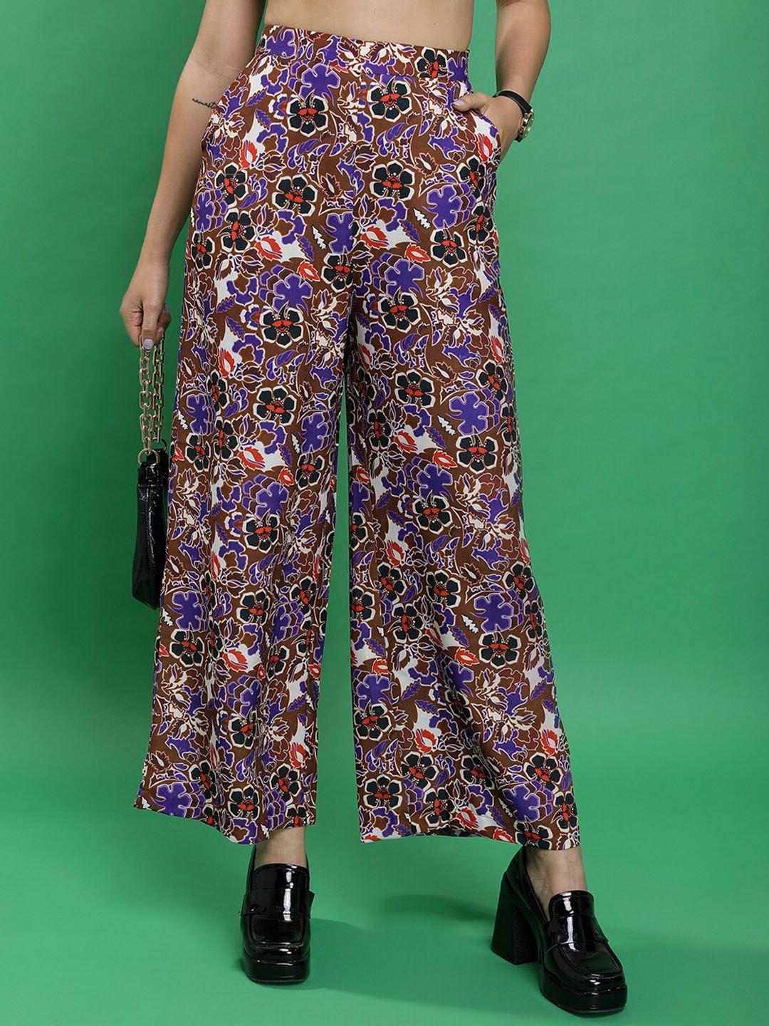 ketch women floral printed wide leg trousers