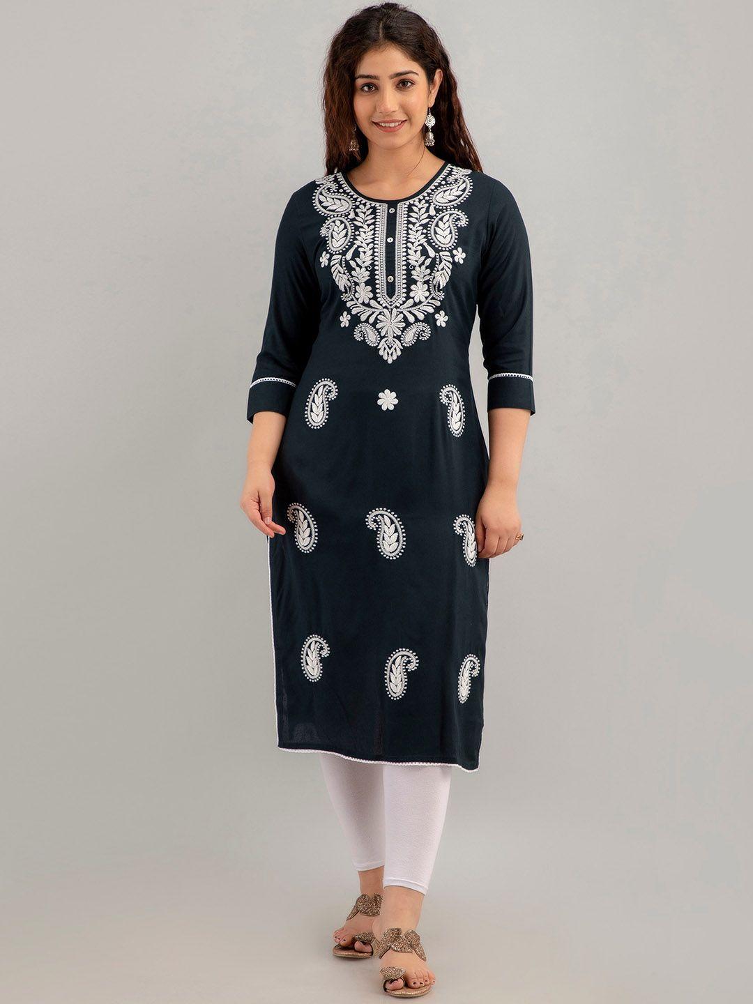 charu paisley embroidered thread work straight kurta