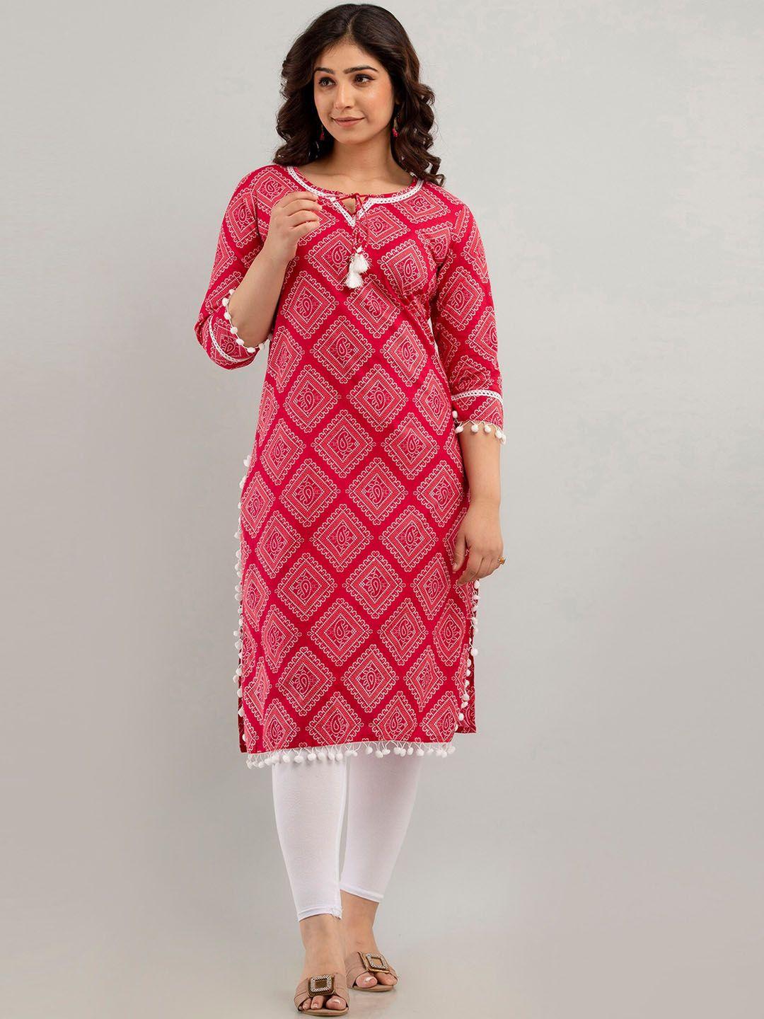 charu bandhani printed tie-up neck cotton straight kurta