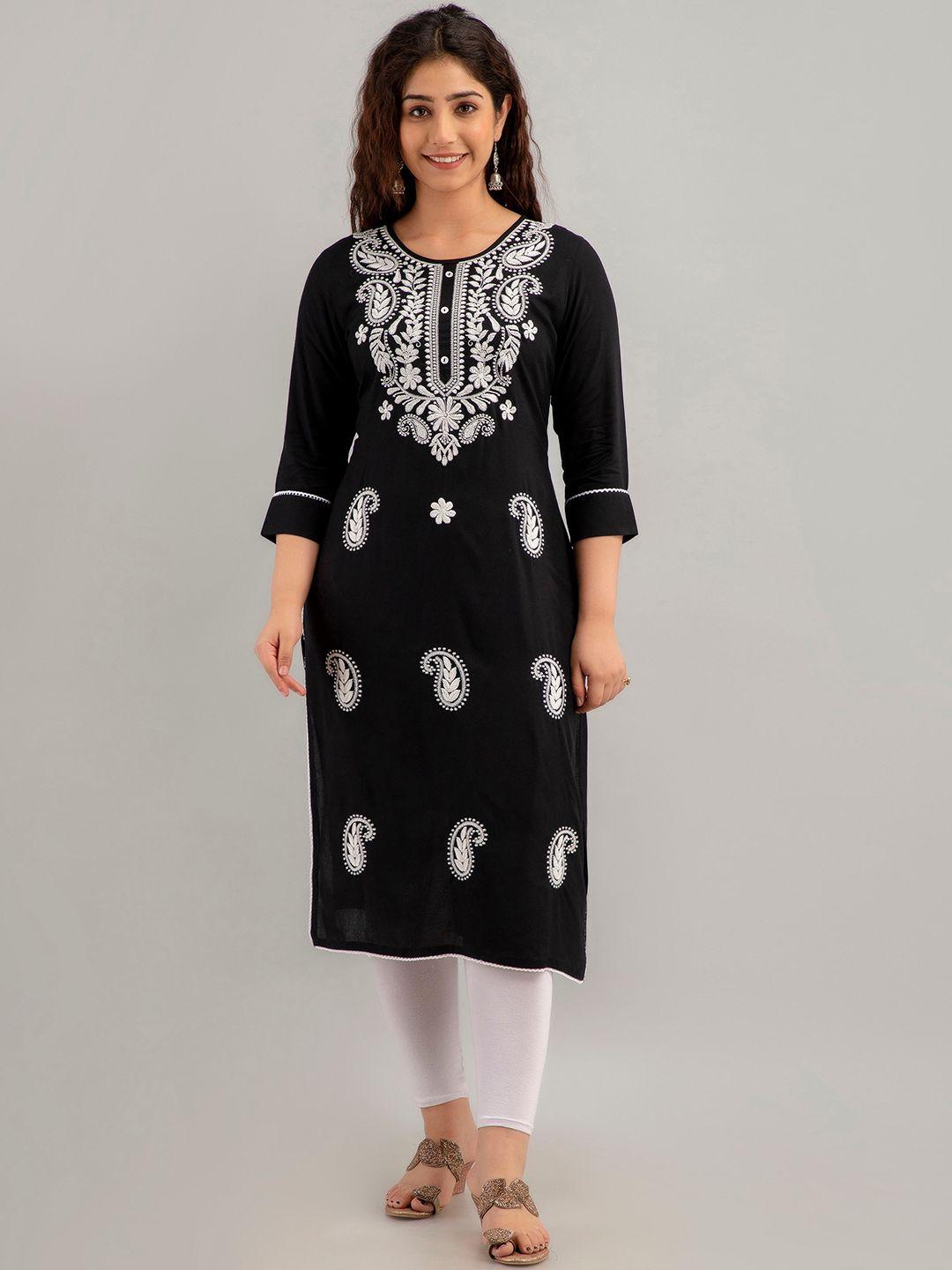 charu paisley embroidered thread work straight kurta