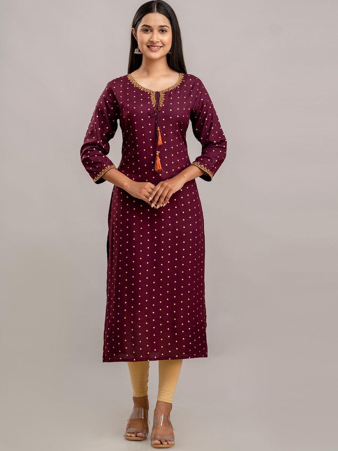 charu polka dots printed thread work tie-up neck straight kurta