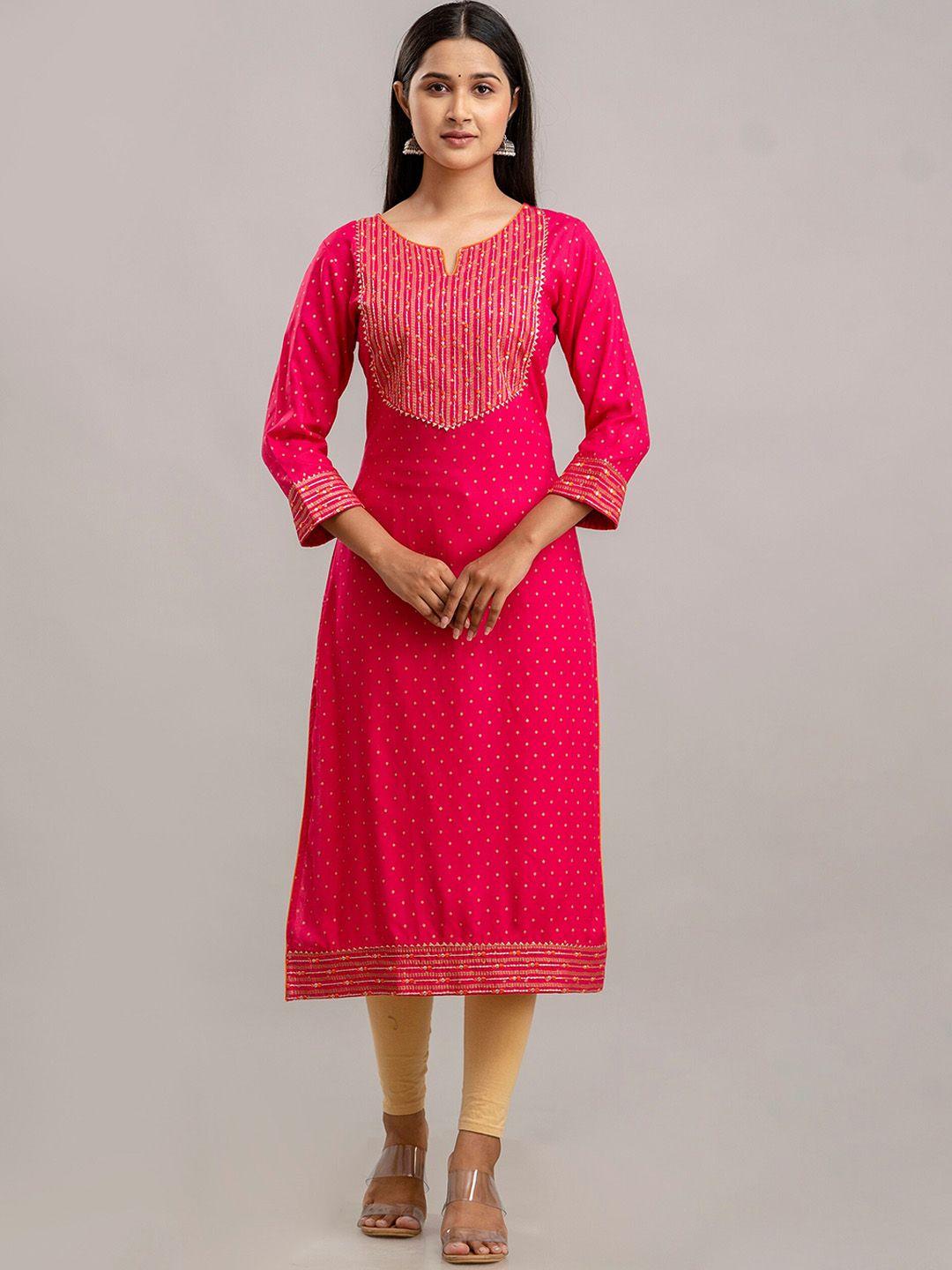 charu striped yoke design round notched neck thread work straight kurta