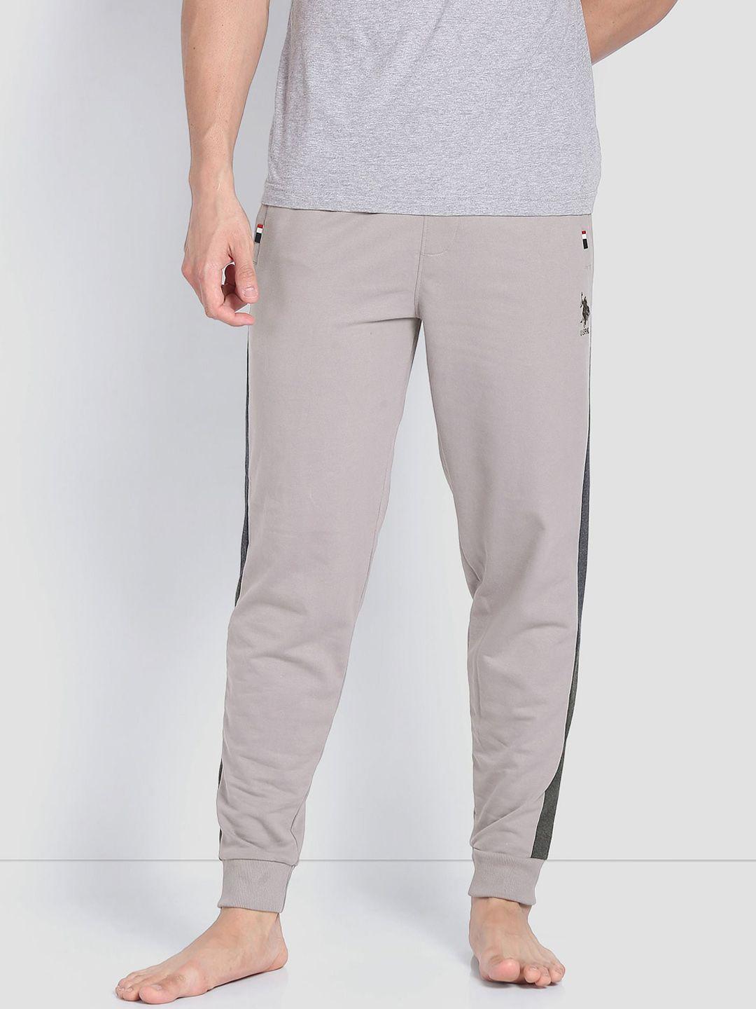 u.s. polo assn. men mid rise contrast panel tapered pure cotton joggers