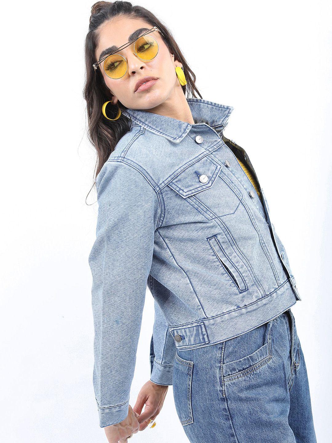 ketch washed spread collar crop denim jacket