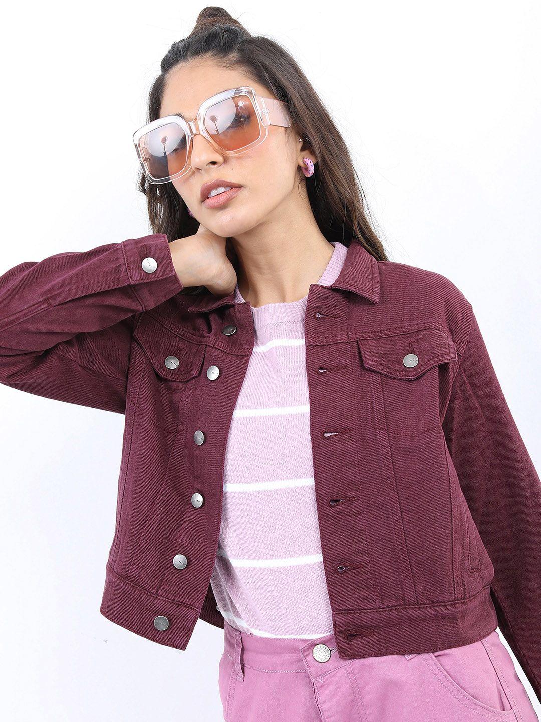 ketch spread collar cotton crop denim jacket