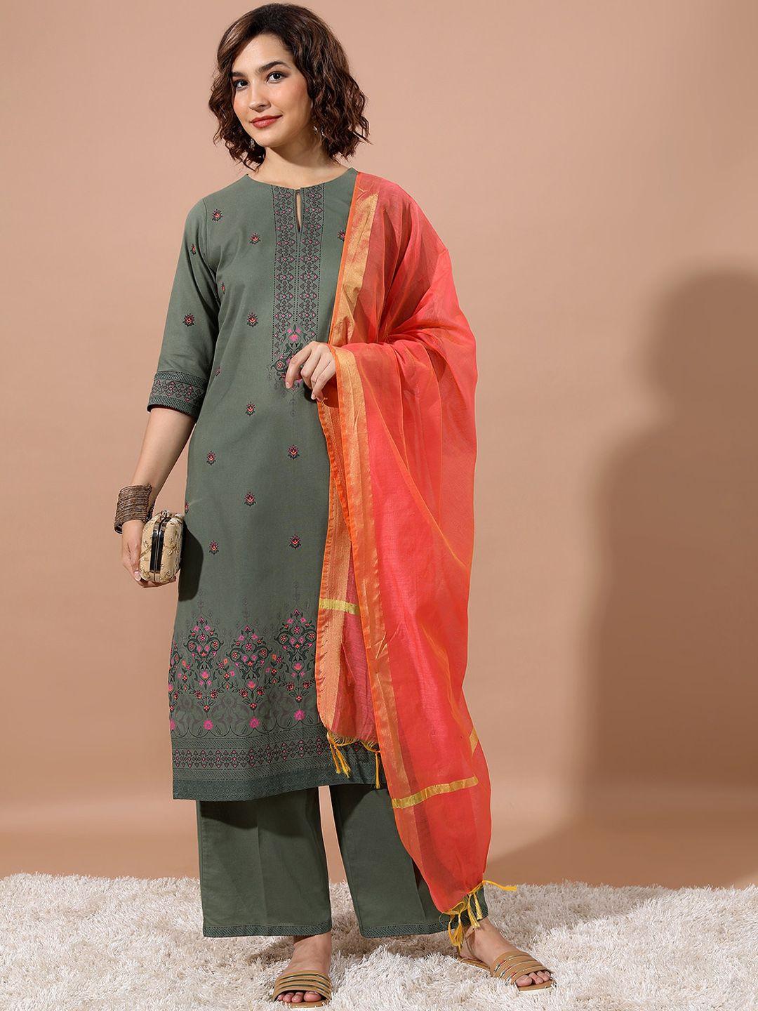 vishudh ethnic motifs printed straight kurta with palazzos & dupatta