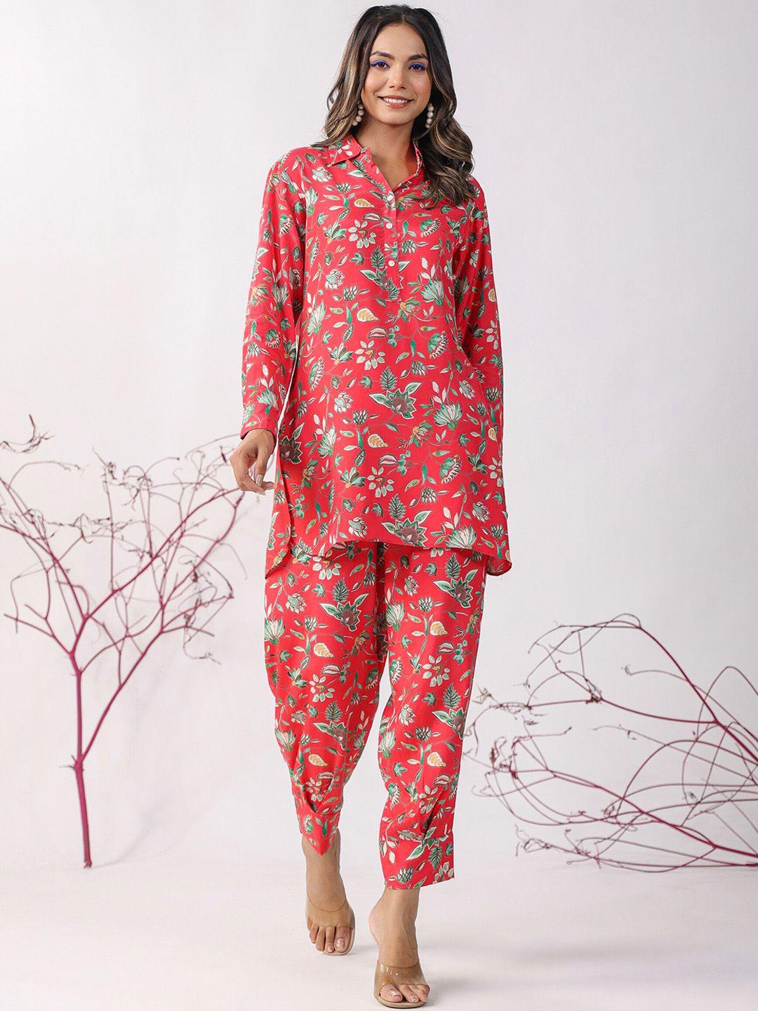 jisora floral printed top with trousers co-ords