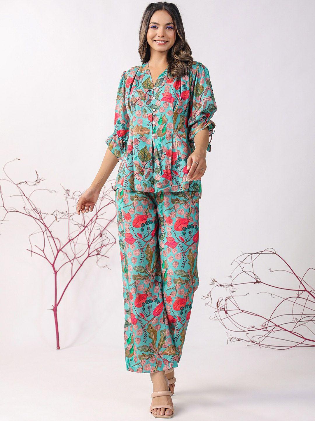 jisora printed pure silk top with trousers