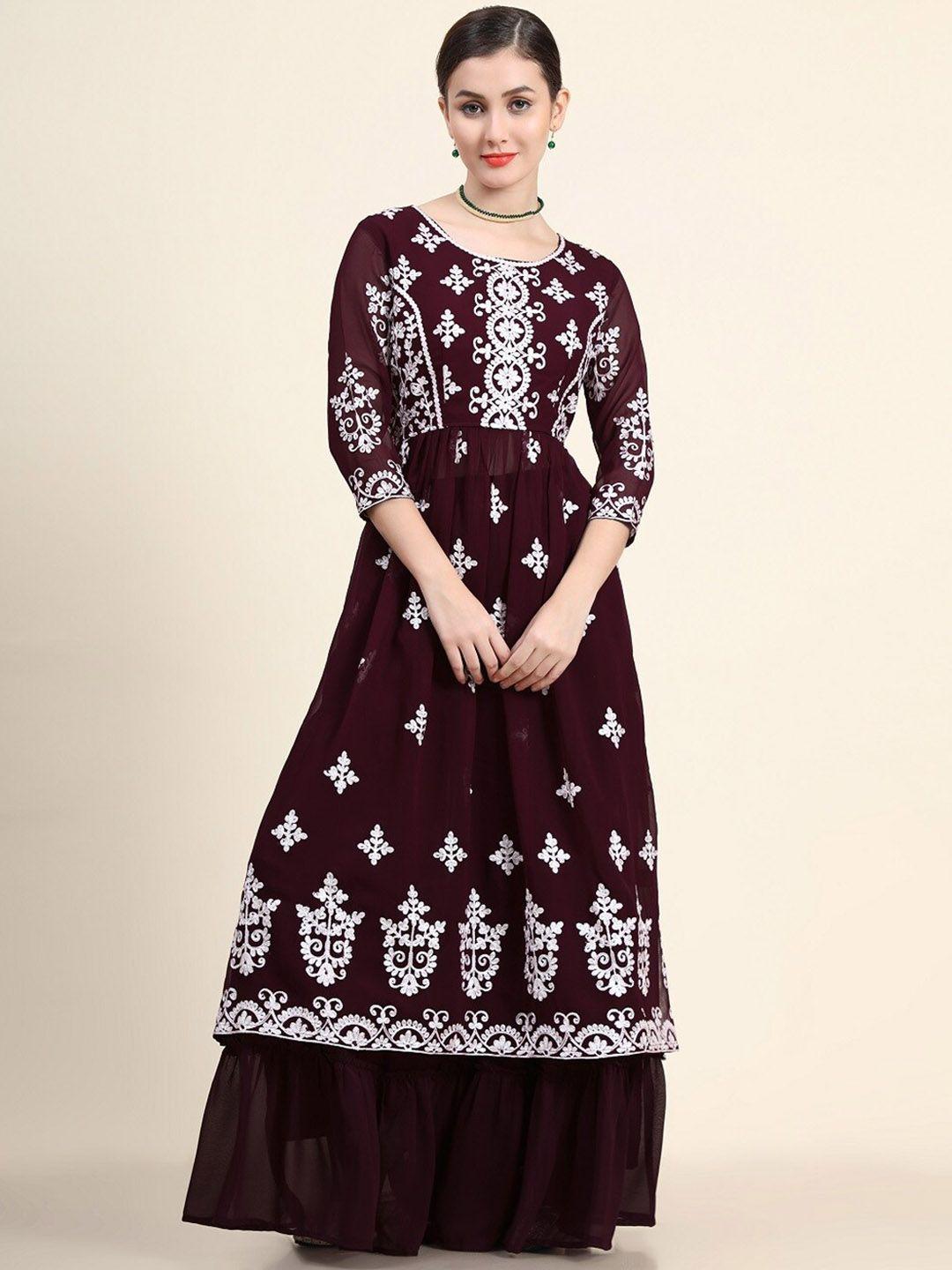 black scissor ethnic motifs embroidered empire thread work kurta with trousers & dupatta