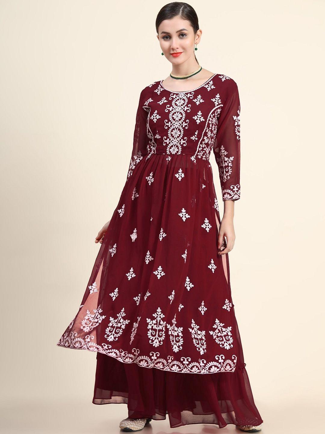 black scissor ethnic motifs embroidered georgette a line kurta with sharara