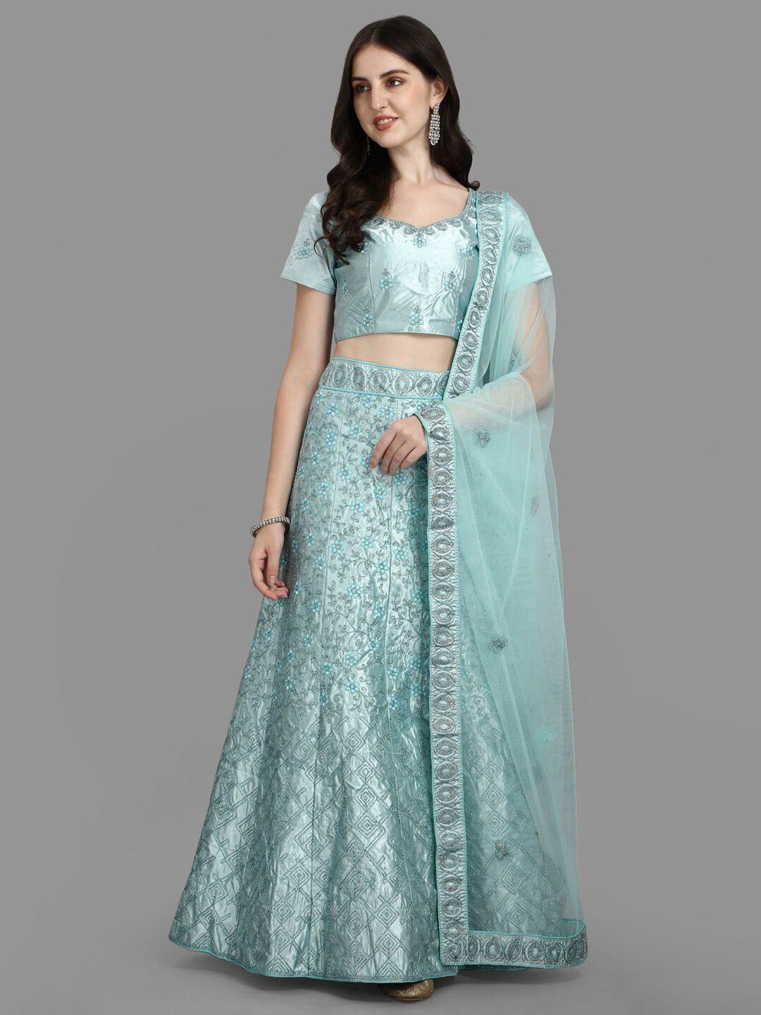 pmd fashion floral embroidered ready to wear satin lehenga & blouse with dupatta