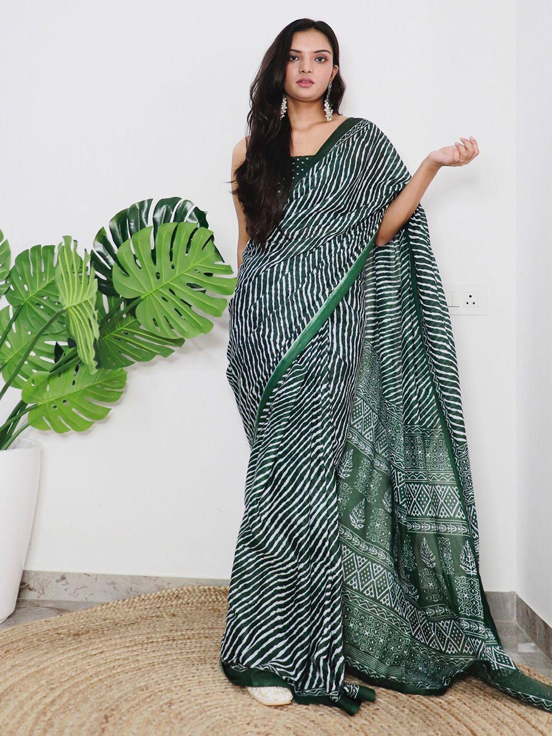 siril green & white leheriya printed saree