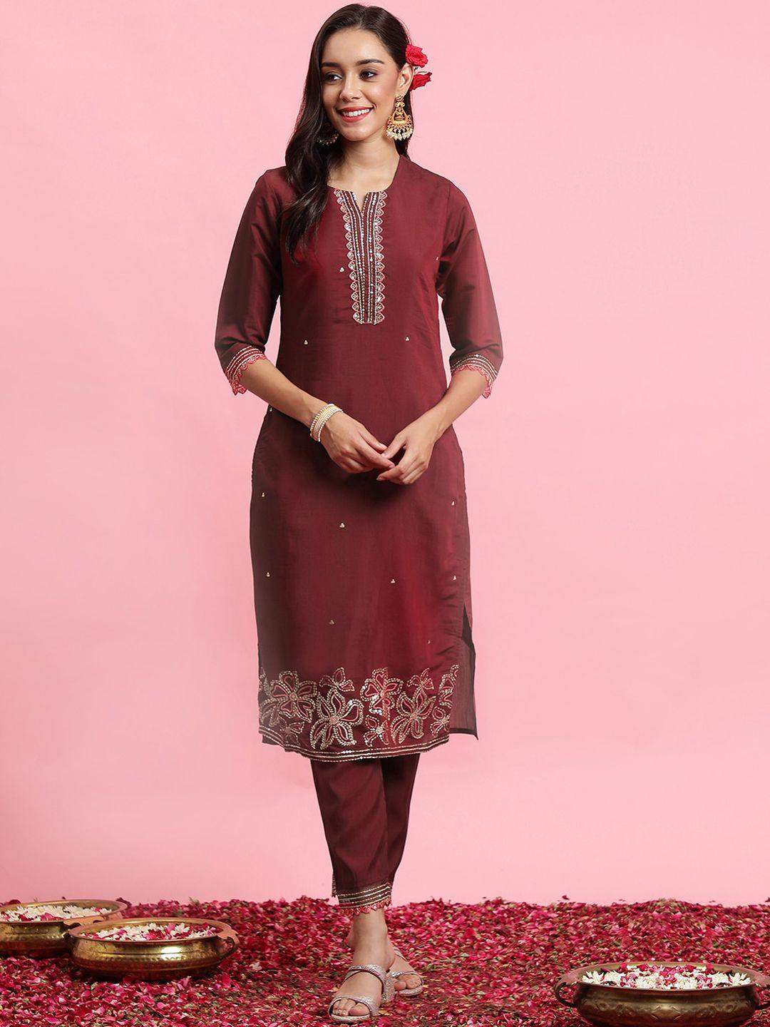 indo era floral embroidered regular sequinned kurta with trousers & dupatta