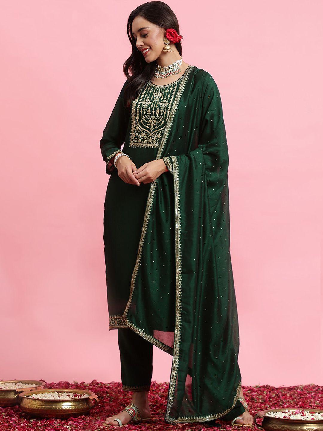 indo era ethnic motifs embroidered straight kurta with trousers & dupatta