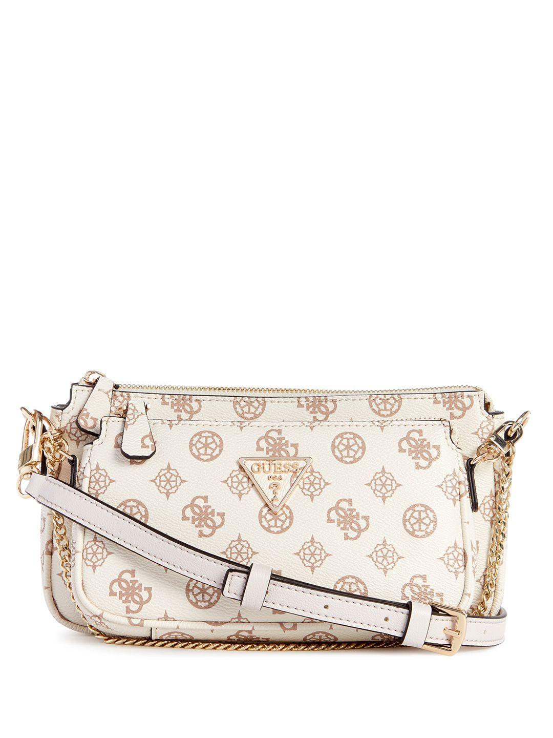 guess brand logo printed structured sling bag