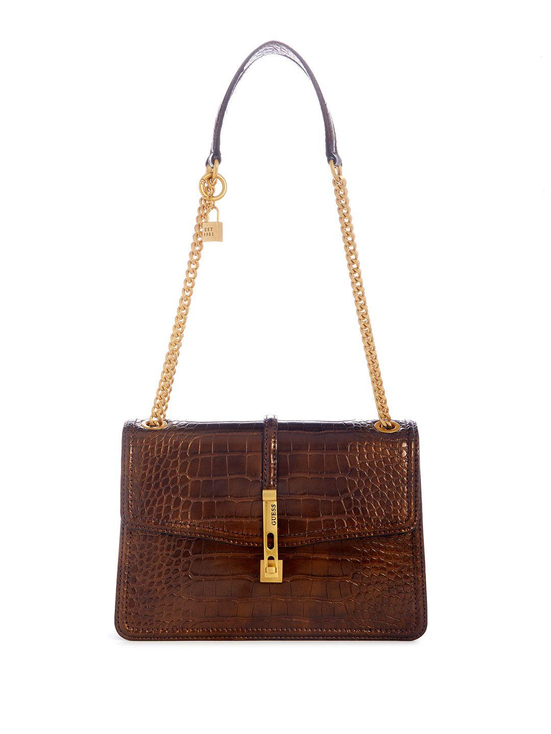 guess croc textured structured shoulder bag