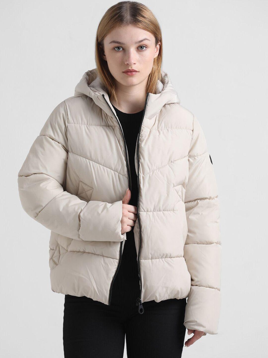 only hooded longline puffer jacket