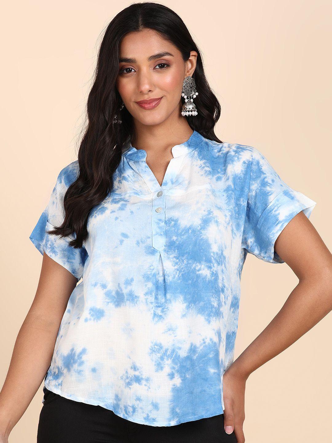 maaesa tie and dye mandarin collar extended sleeves regular top