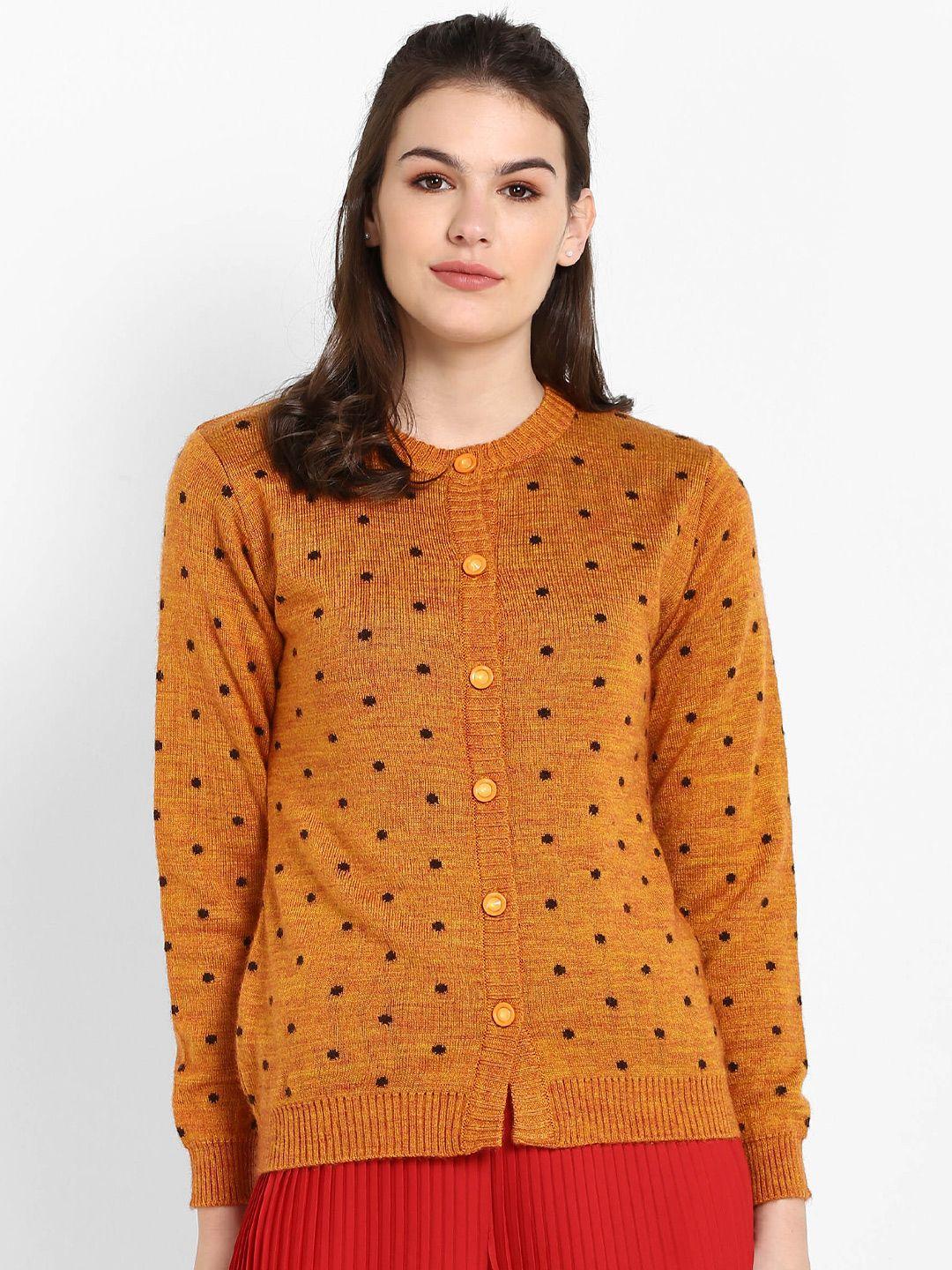 modeve women mustard & black printed cardigan