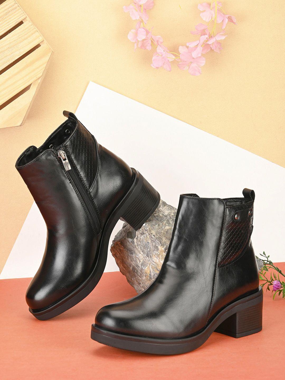 dressberry women black textured platform heeled regular boots