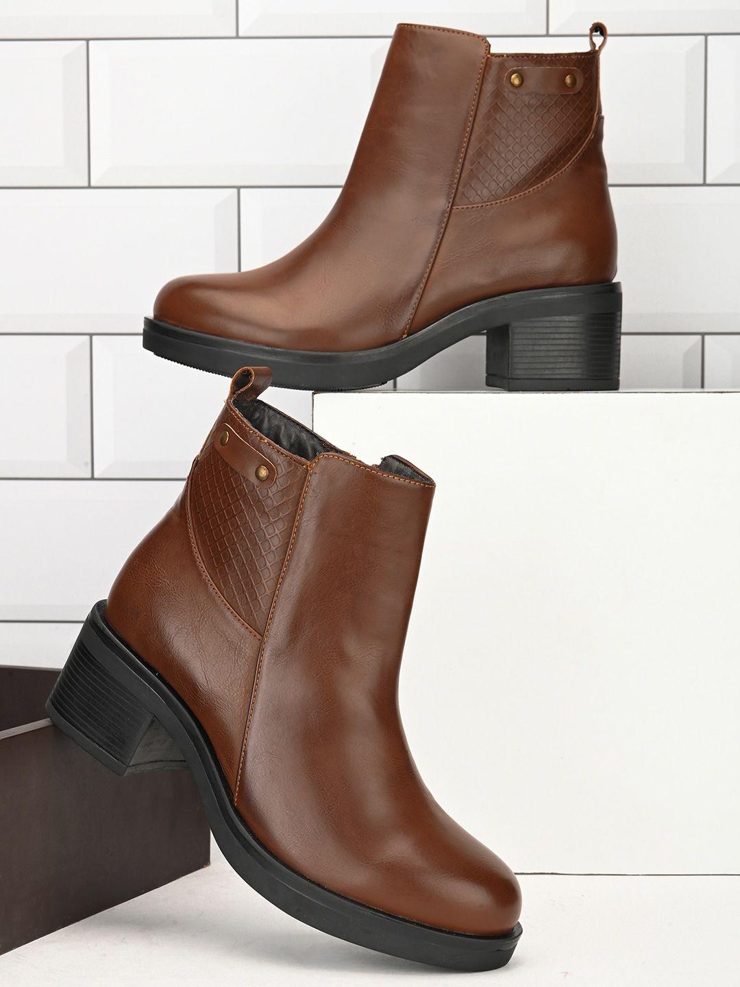 dressberry women brown heeled mid-top chunky boots