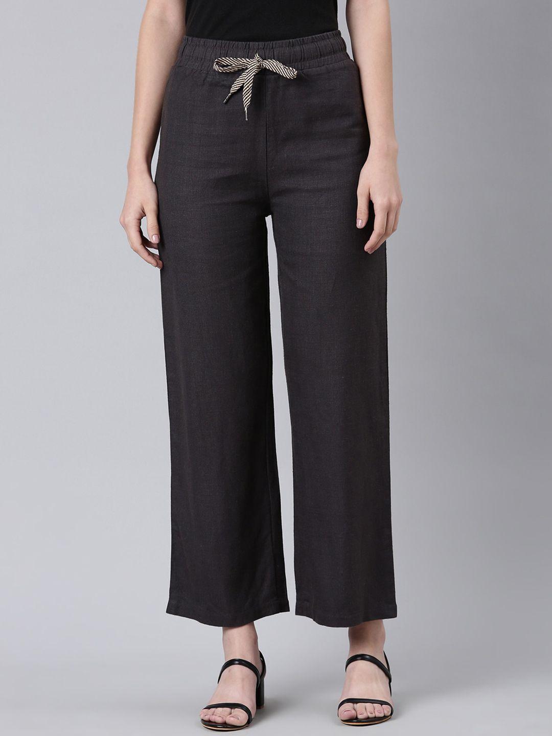 showoff women straight fit cotton parallel trousers