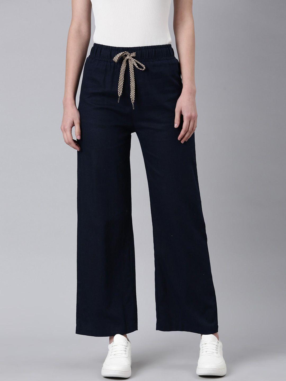 showoff women straight fit wrinkle free cotton parallel trousers