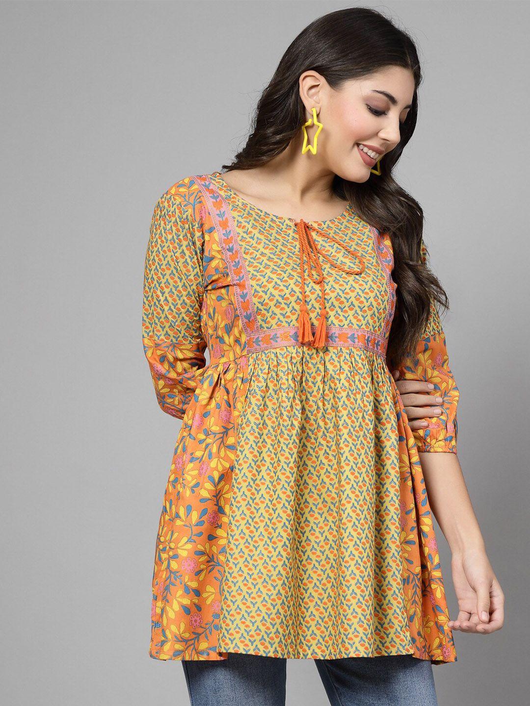 kalini ethnic motifs printed pleated kurti